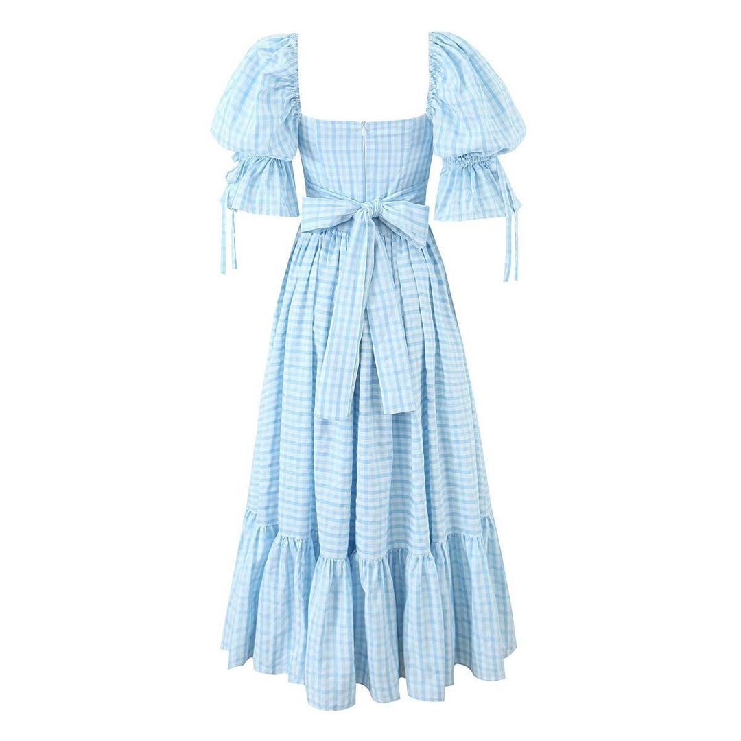 Femme Gingham Puffærmer Maxikjole med stufet Skørt Stilla