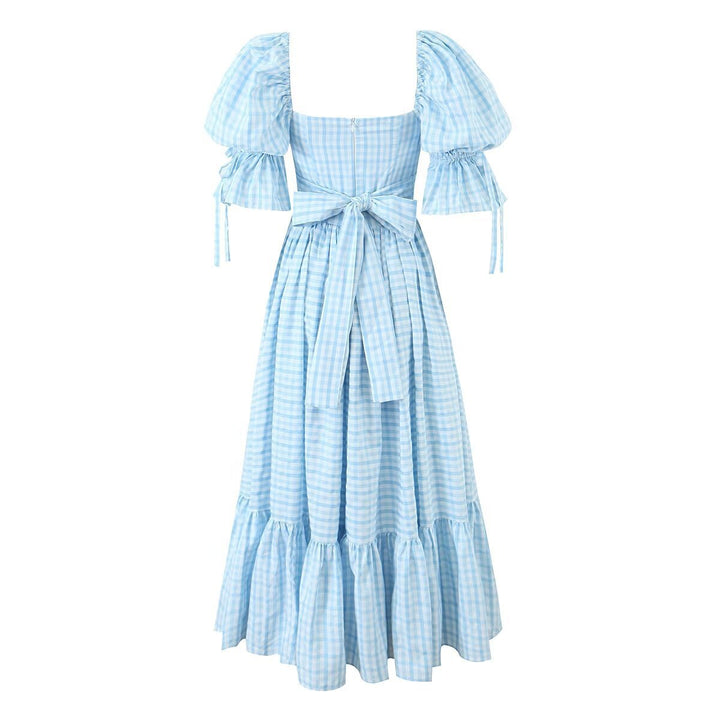 Femme Gingham Puffærmer Maxikjole med stufet Skørt Stilla