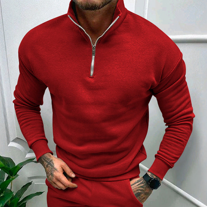 Herrer sporty fleece-pullover med halv lynlås og moderne ståkrave Stilla