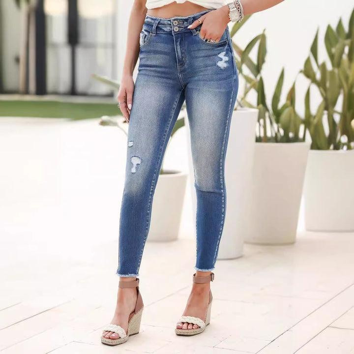 Dame Skinny Jeans med trendy Destroyed-detaljer Stilla