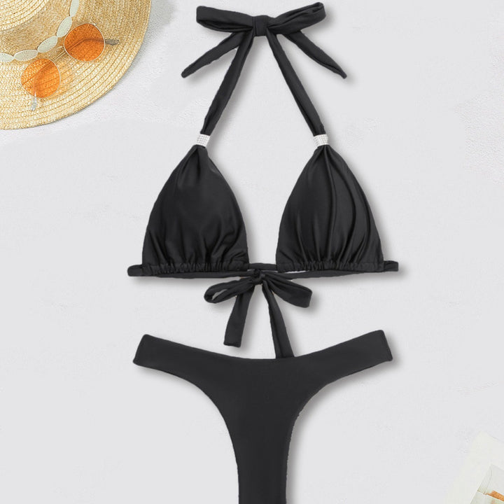 Dame Triangel-Bikini med elegant metalspænde og høj benudskæring Skovae