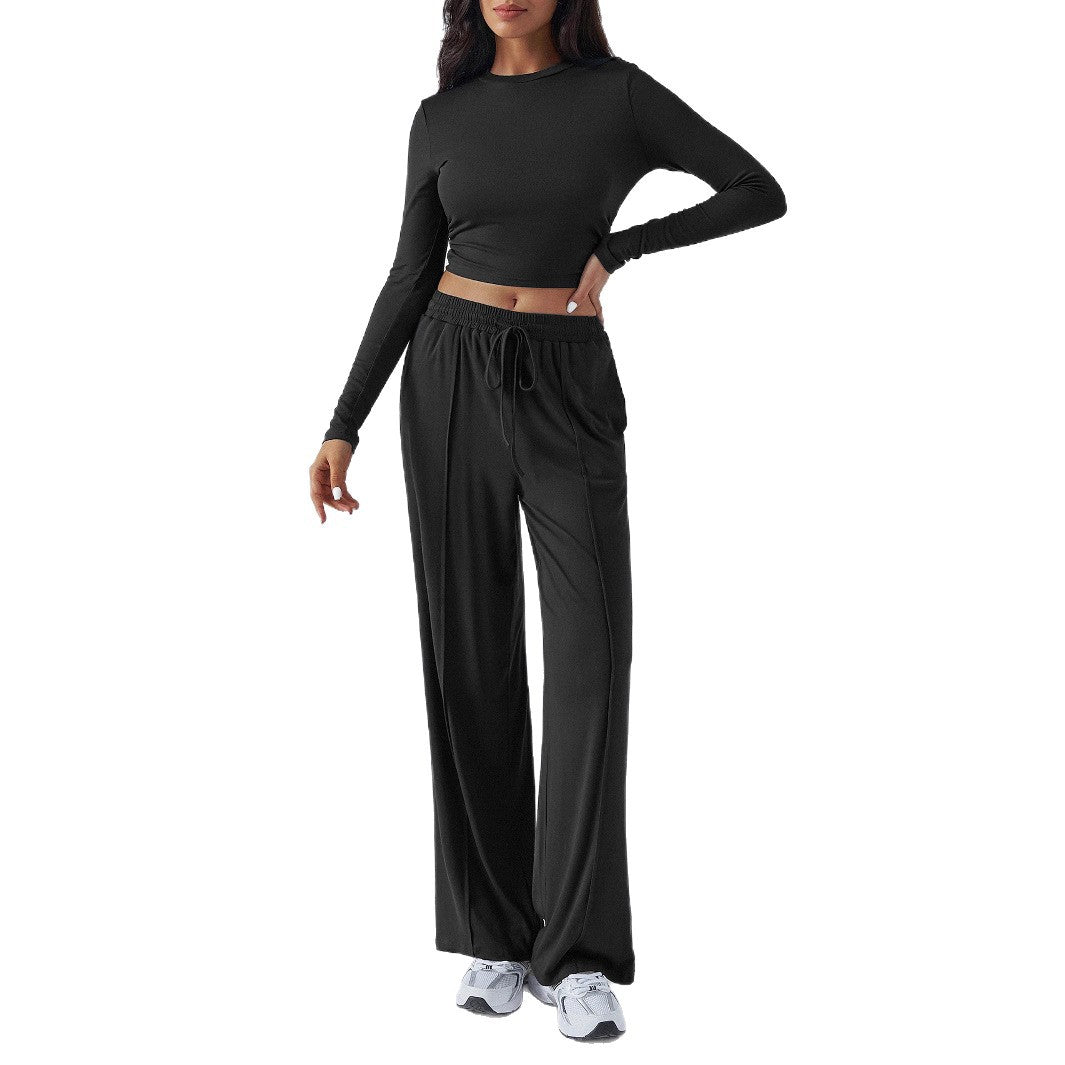 Dame sæt af elastisk crop-top og løstsiddende joggingbukser Stilla