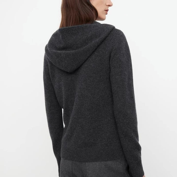 Kvinders elegante strikket sweater med hætte og halv lynlås Stilla