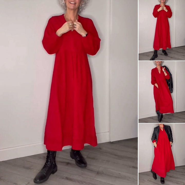 Dame maxikjole med løs pasform og elegant V-hals design Stilla