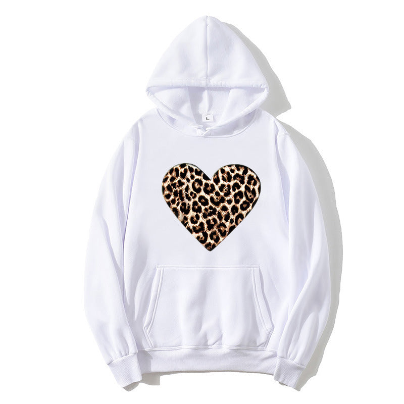 Dame hætte sweatshirt med hjerteformet leopardmønster Skovae