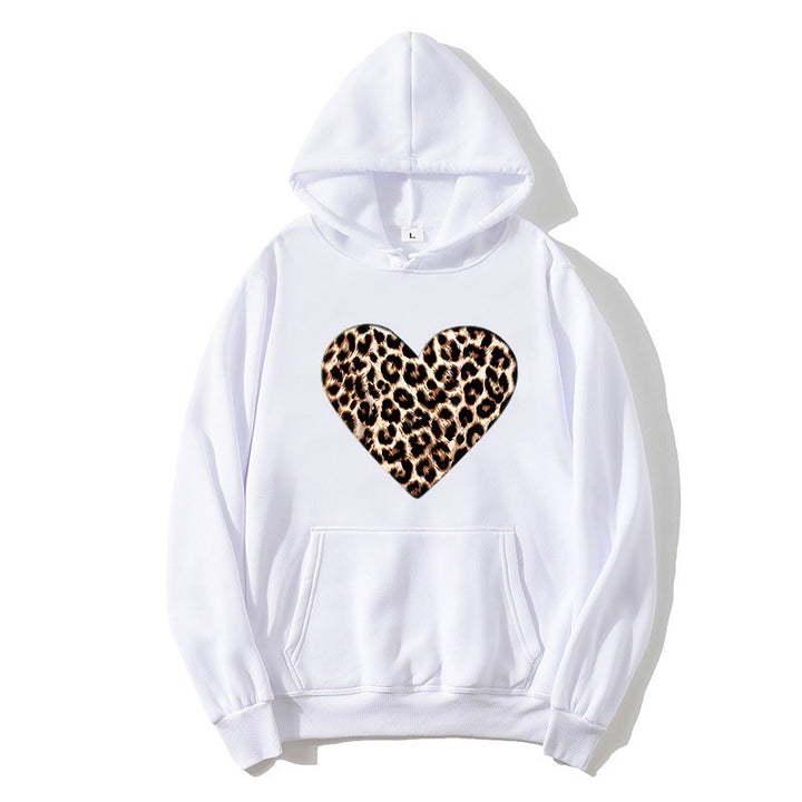 Dame hætte sweatshirt med hjerteformet leopardmønster Skovae