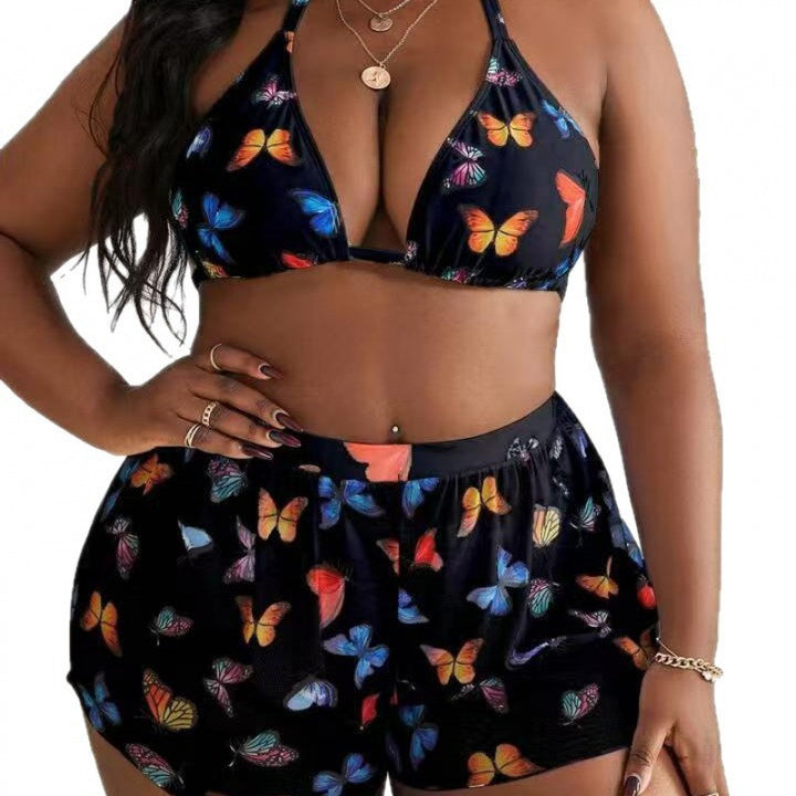 Damer bikinisæt med fashionable shorts og farverigt sommerfugledesign Skovae