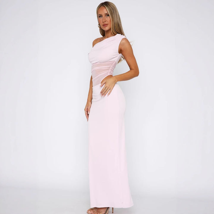 Dame Elegant Maxikjole med asymmetrisk snit og transparente indsatser Skovae