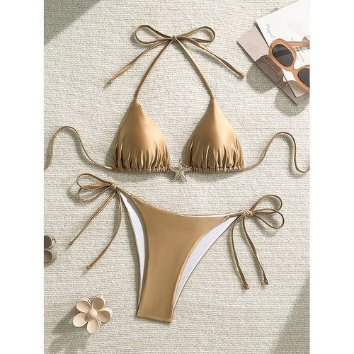 Dame triangel-bikini med glitrende tekstur og justerbare bindebånd Skovae