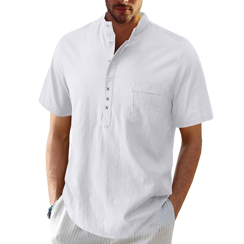 Herre kortærmet Henley-shirt med struktureret krave og elegante knapdetaljer Stilla