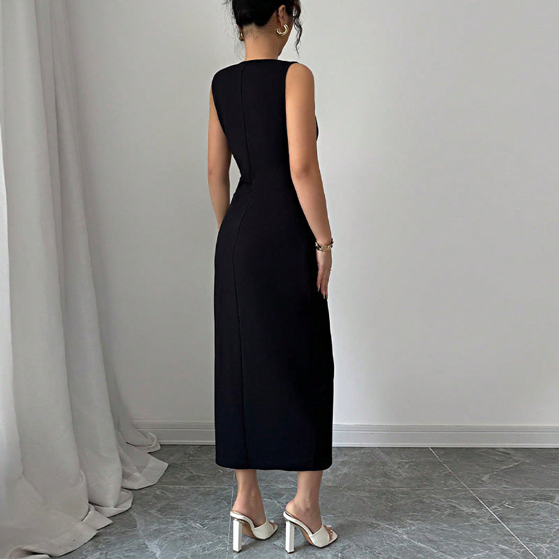 Dame Elegant Maxi-kjole med sideåbning og sløjfedetaljer Stilla