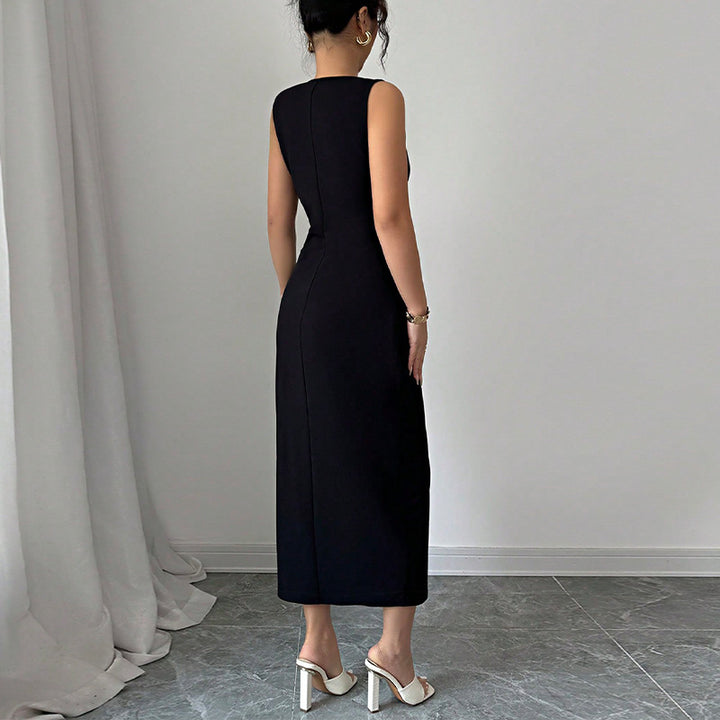 Dame Elegant Maxi-kjole med sideåbning og sløjfedetaljer Stilla