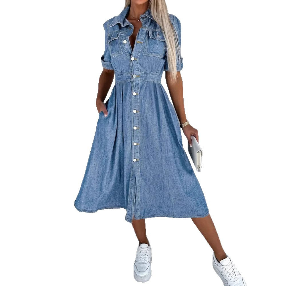 Dame skjortekjole med praktiske lommer og elegant knapstolpe Stilla
