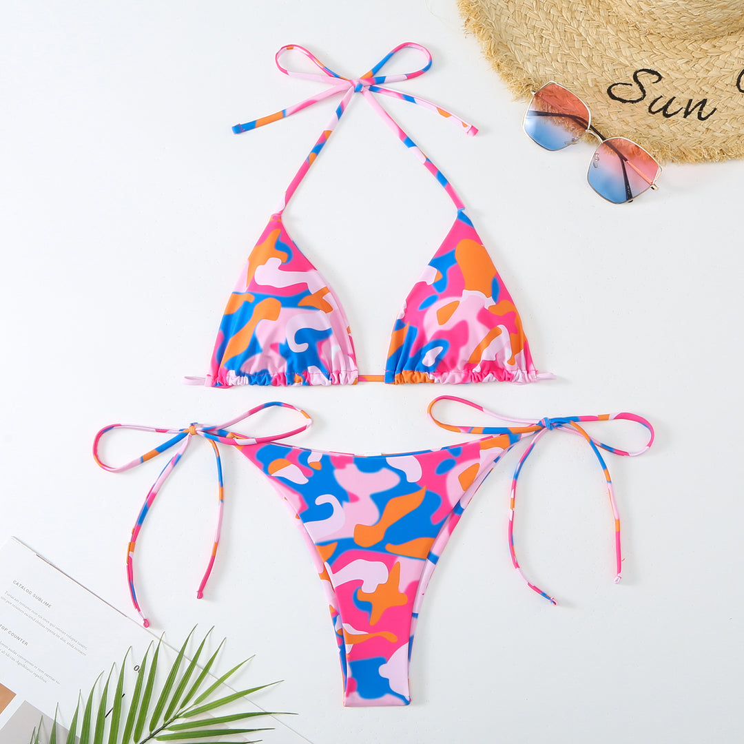 Dame Bikini-sæt med justerbare stropper og moderne camouflage-design Stilla