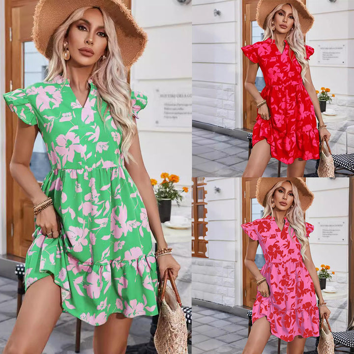 Dame Rødtud Floral Mini Kjole Stilla