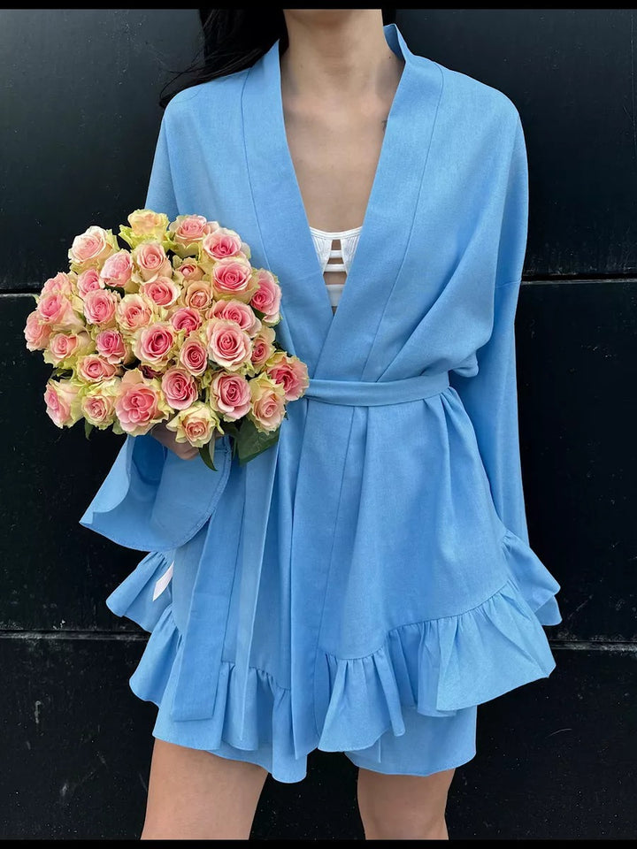 Dame Kimono-Rockjakke med afslappet flæsedesign Stilla
