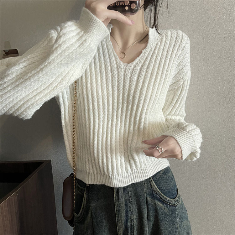 Femme Struktureret V-Hals Strikpullover Stilla