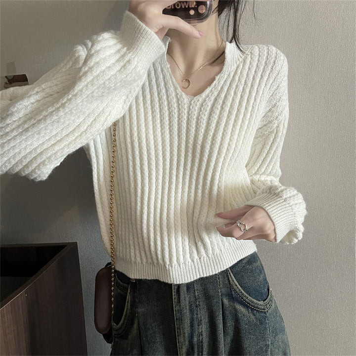 Femme Struktureret V-Hals Strikpullover Stilla