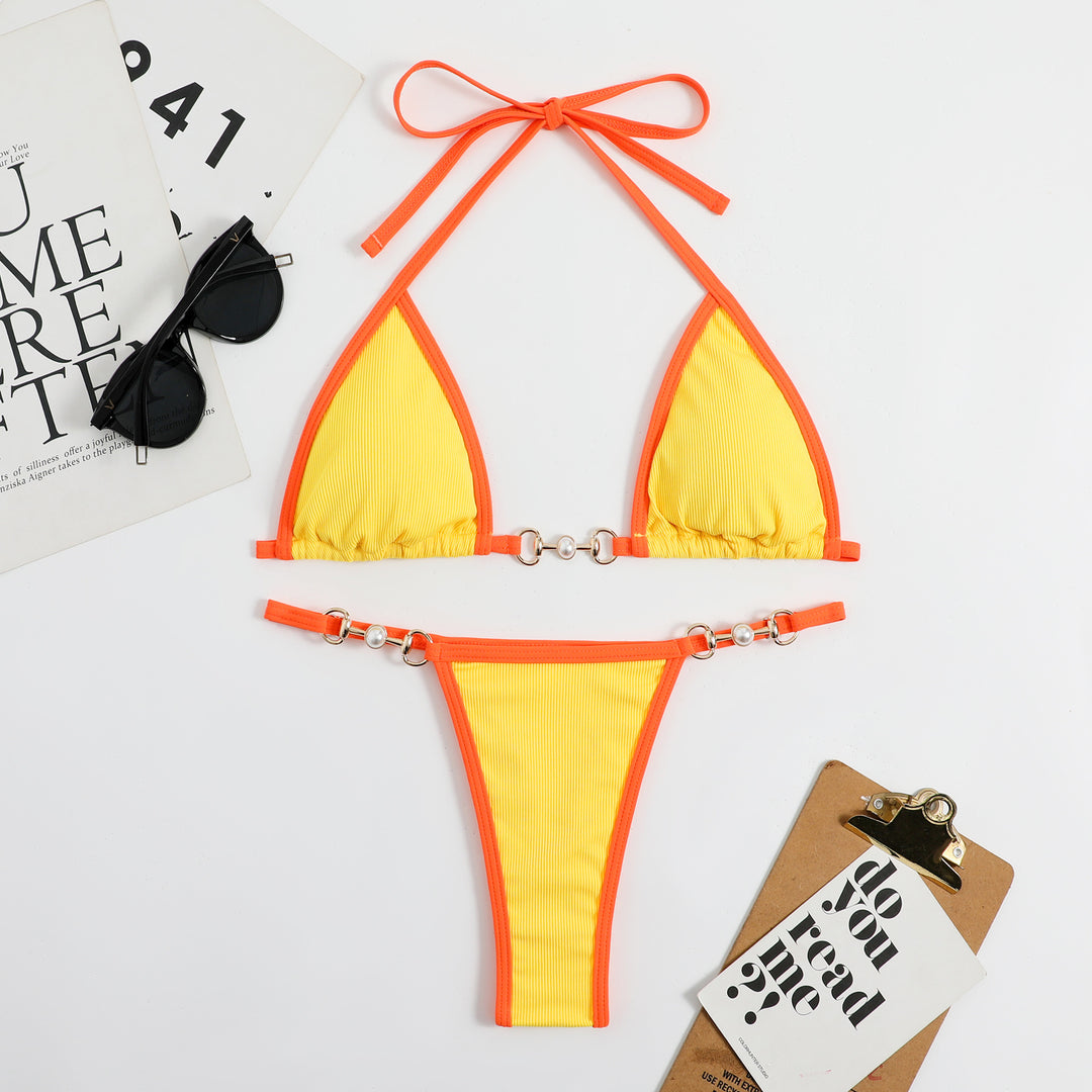 Dame Triangel-Bikini-Sæt med stilfulde metalliske accenter og justerbare stropper Stilla