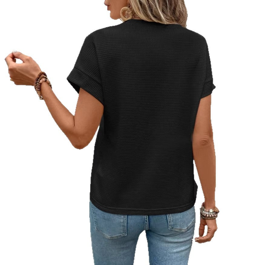 Dame afslappet strukturt-shirt med korte ærmer og behagelig pasform Skovae