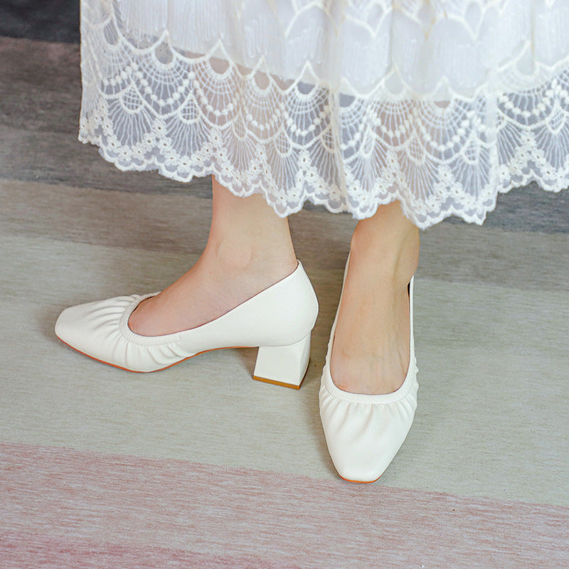 Kvinder elegante spids Chunky-hæl-pumps med rynke detaljer Stilla