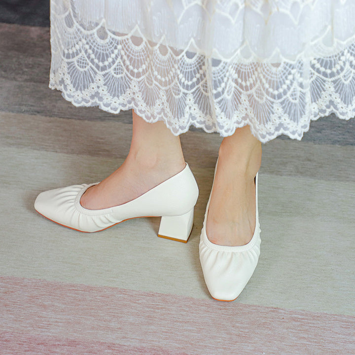 Kvinder elegante spids Chunky-hæl-pumps med rynke detaljer Stilla