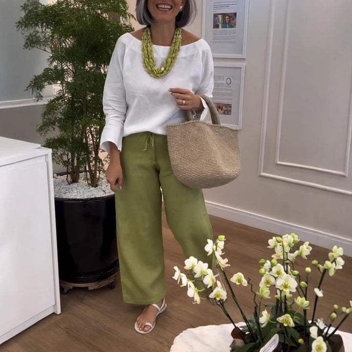 Dame elegant linnedragt med variabel talje og løs benføring Stilla