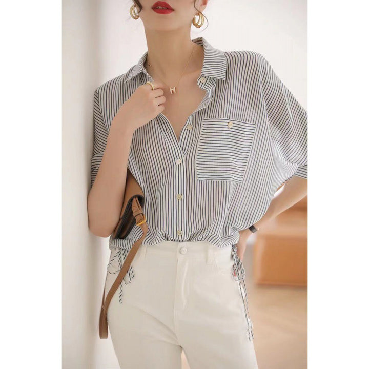 Dame luftig Oversized-bluse med stribemønster og knapdetalje Stilla
