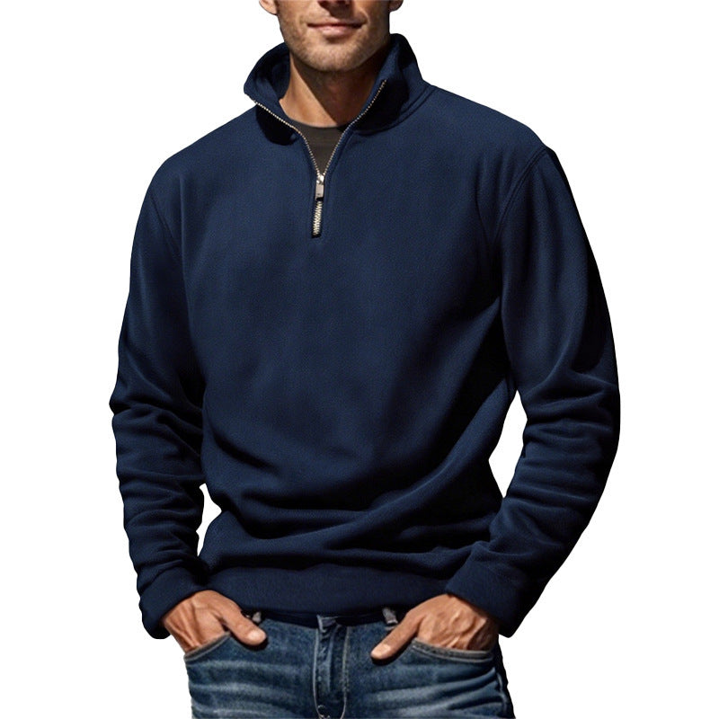 Herren fleece sweatshirt med halv lynlås og høj krave Stilla