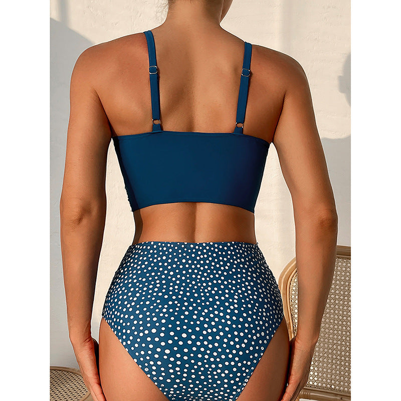 Dame højhalset bikini med elegant rynkning Skovae