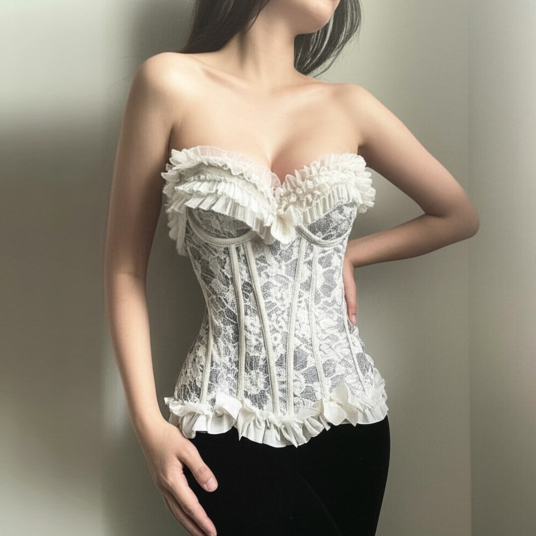 Dame spitze bustier med flæsedetaljer Skovae