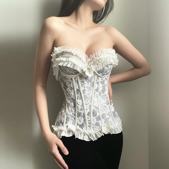 Dame spitze bustier med flæsedetaljer Skovae