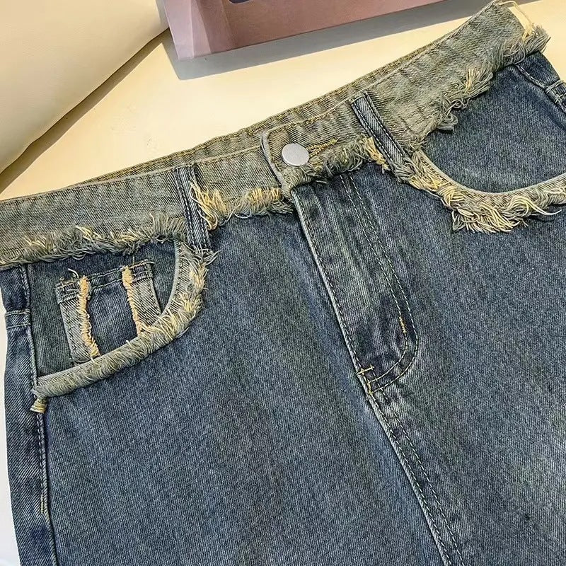 Kvinders stilfulde denim midi nederdel med forkert slids Stilla