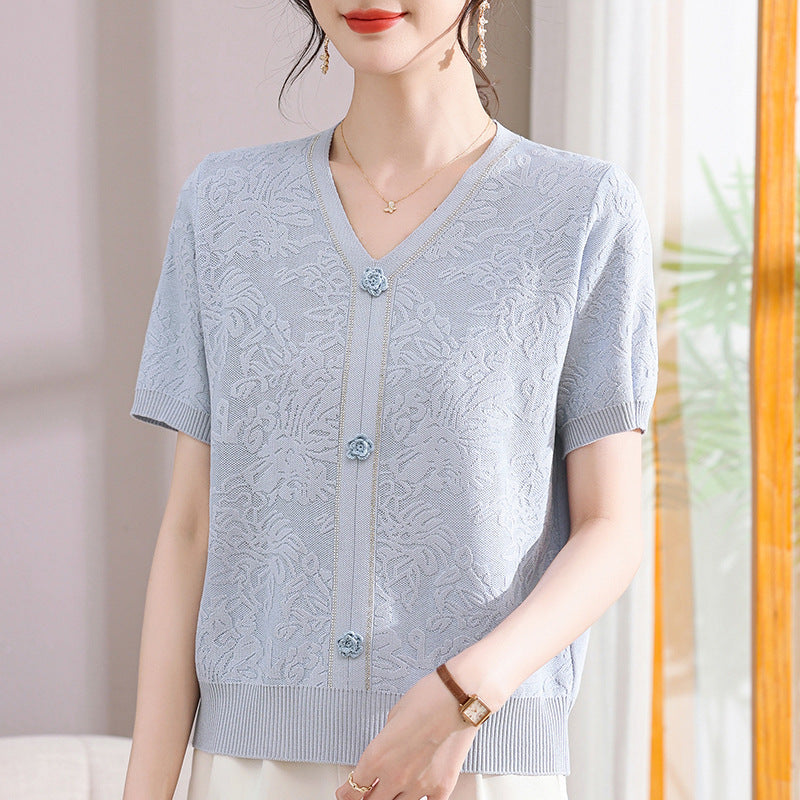 Femme Struktureret Floral Strikcardigan Stilla