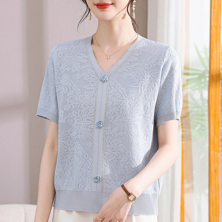 Femme Struktureret Floral Strikcardigan Stilla