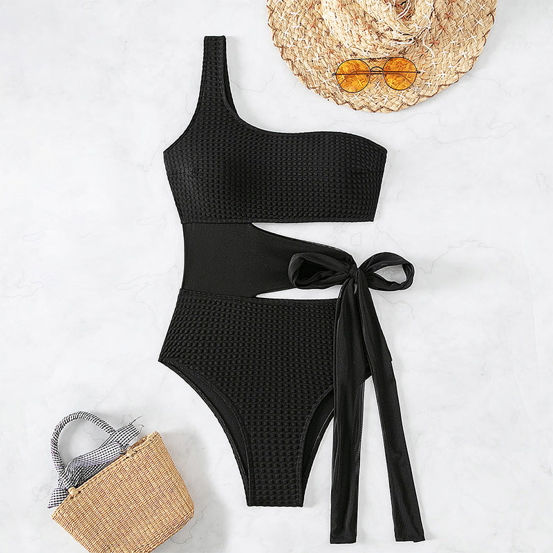 Dame Én skulder bikini med trendy indpakningsdesign Skovae