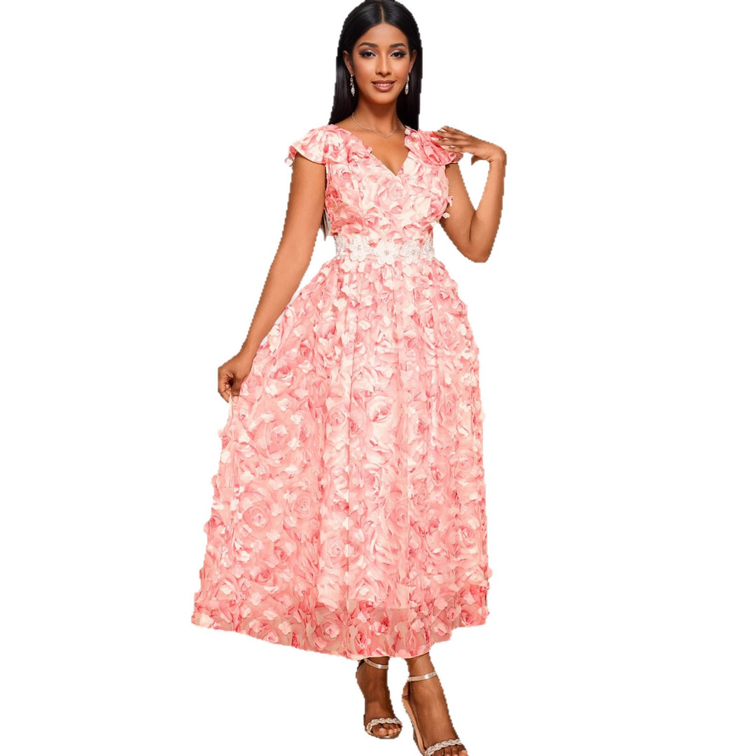 Dame Elegant Maxikjole med blomster Rüschen Skovae