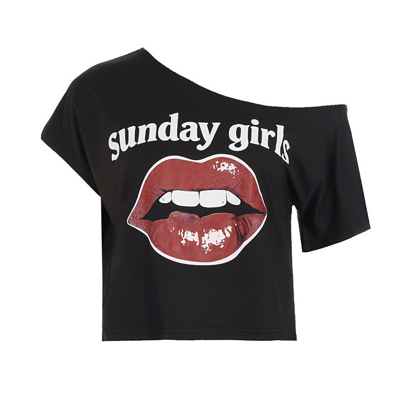 Dame Trendy Crop-Top med moderne læbeprint Skovae