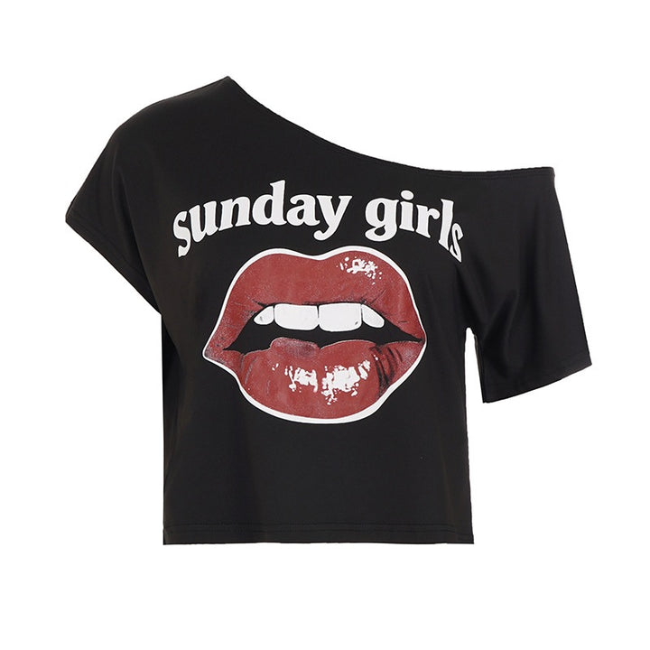 Dame Trendy Crop-Top med moderne læbeprint Skovae