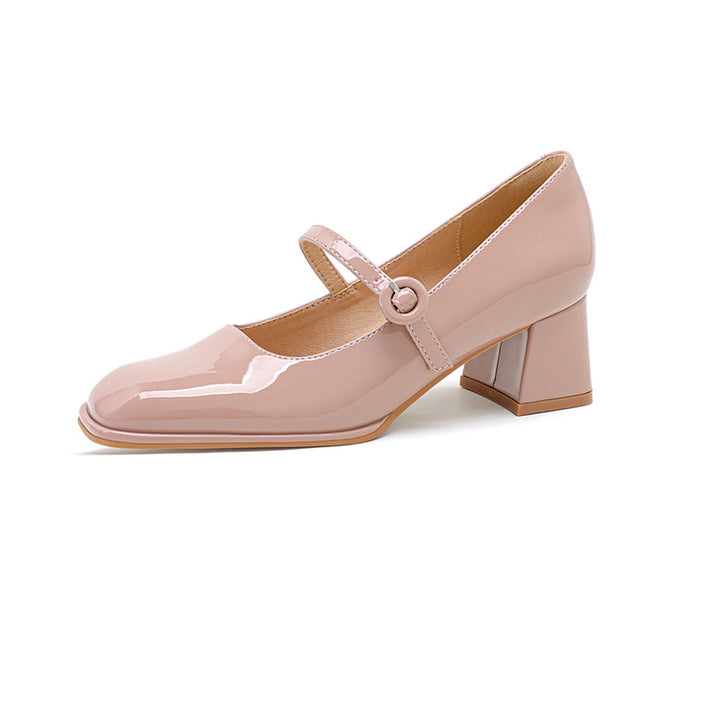 Dame elegante laklæder Mary Jane pumps med klodset blokhæl Stilla