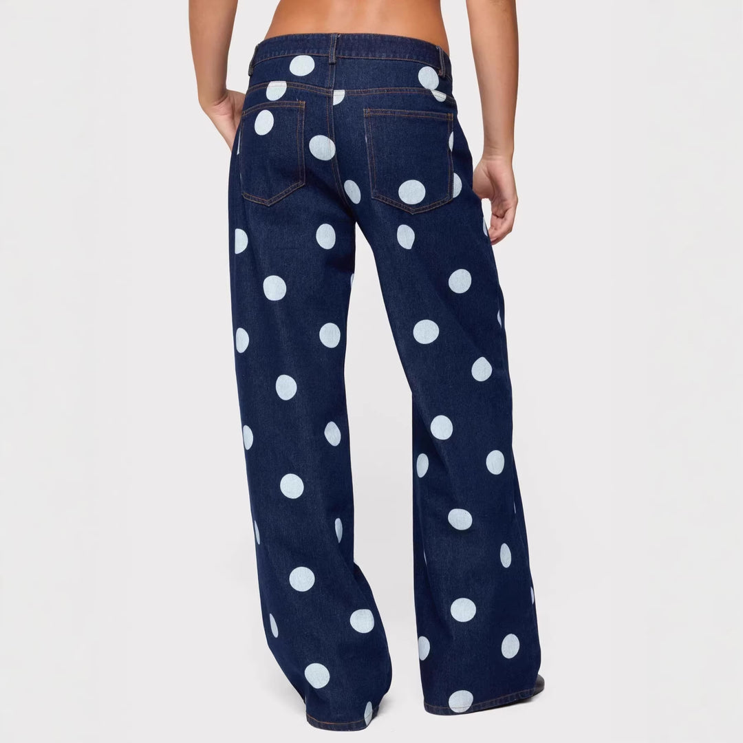 Dame Polka-Dot Denim-Sæt med afslappet snit og trendy detaljer Skovae