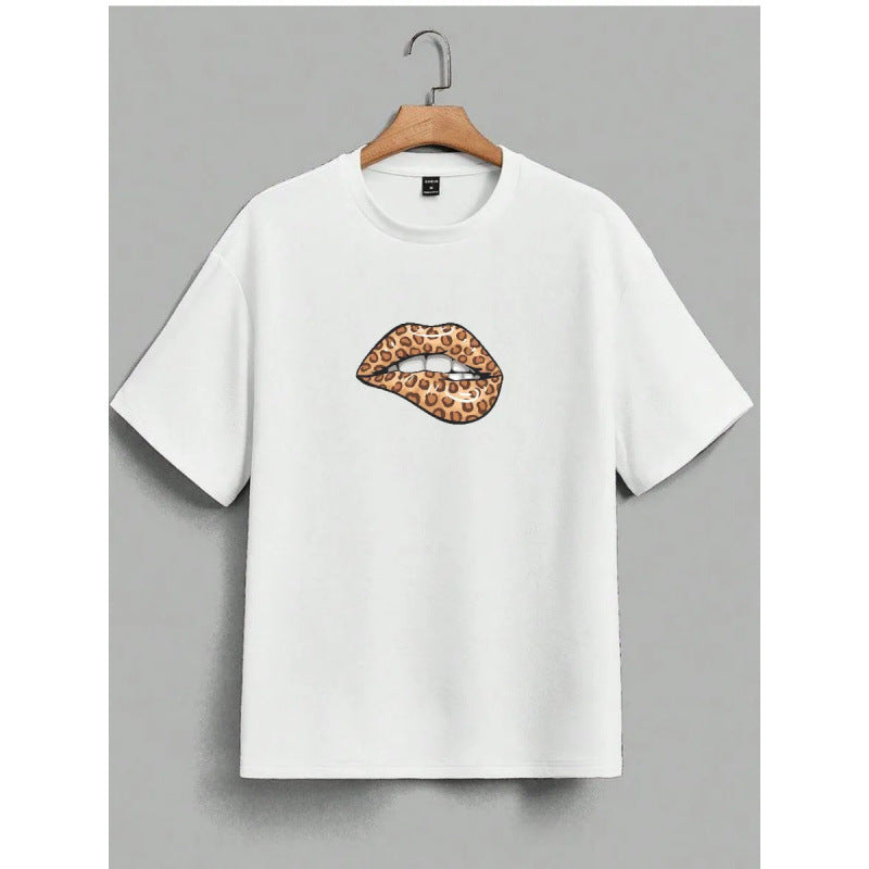 Dame T-Shirt med dyreagtigt læbe-motiv og afslappet snit Stilla