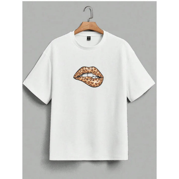 Dame T-Shirt med dyreagtigt læbe-motiv og afslappet snit Stilla