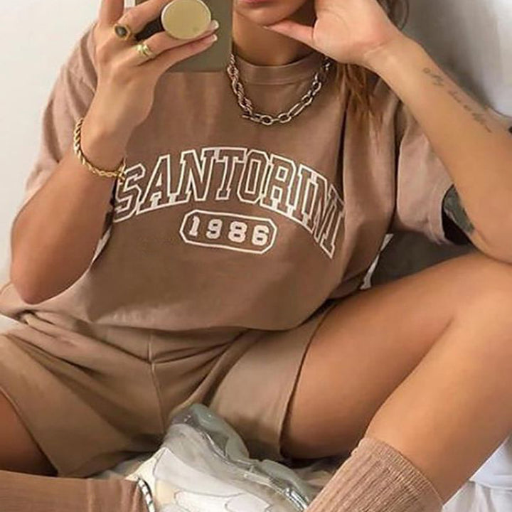 Dame fritids-T-shirt og shorts-sæt med afslappet logo Stilla