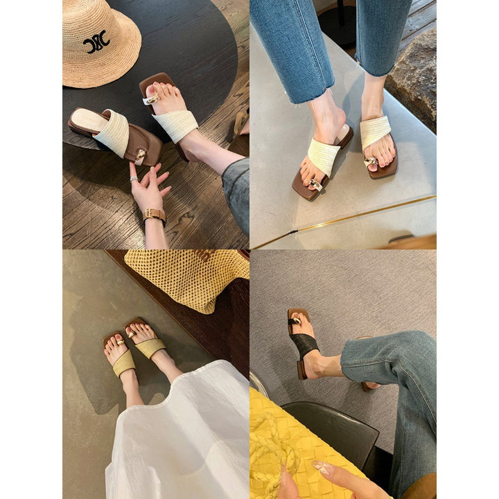 Femme Open-Toe Slide Sandaler med dekorativt rem-detalje Stilla