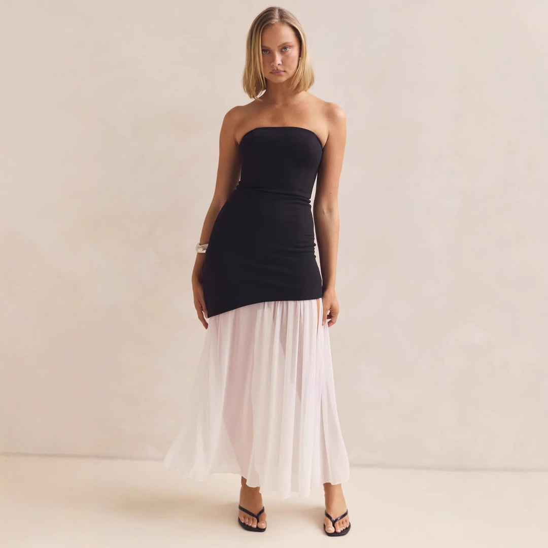 Kvinders elegante bandeau maxi kjole med svævende chiffon nederdel og kropsnær bodice