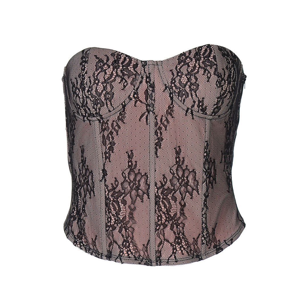 Dame Spitzen-Bustier med gennemgående design og elegante stropper Stilla