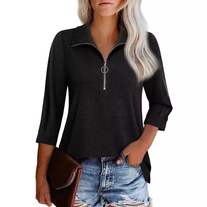 Damer afslappet longsleeve skjorte med lynlås og bred pasform Stilla