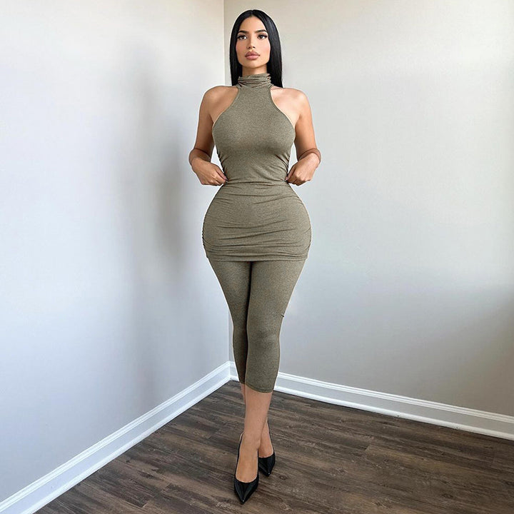 Dame yoga t-shirt og trekvart leggings sæt Skovae