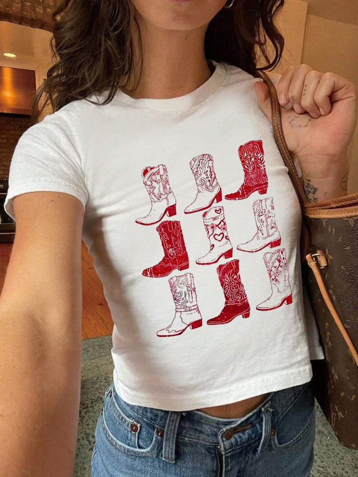 Dame Crop-T-Shirt med kreativ cocktail-design Skovae